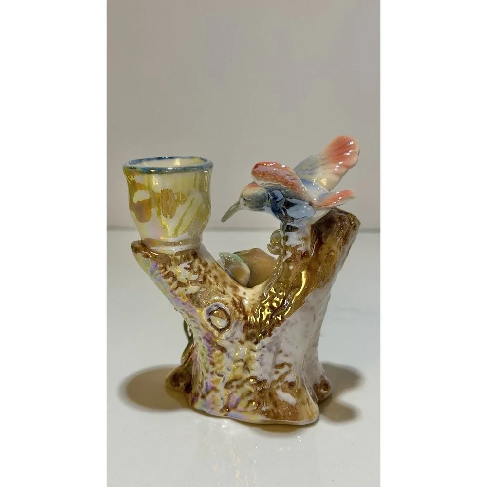 Vintage Iridescent Luster Hummingbird Candleholder